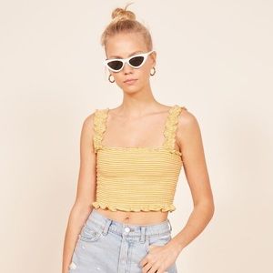 NWOT Reformation Yellow striped Leonora Crop top